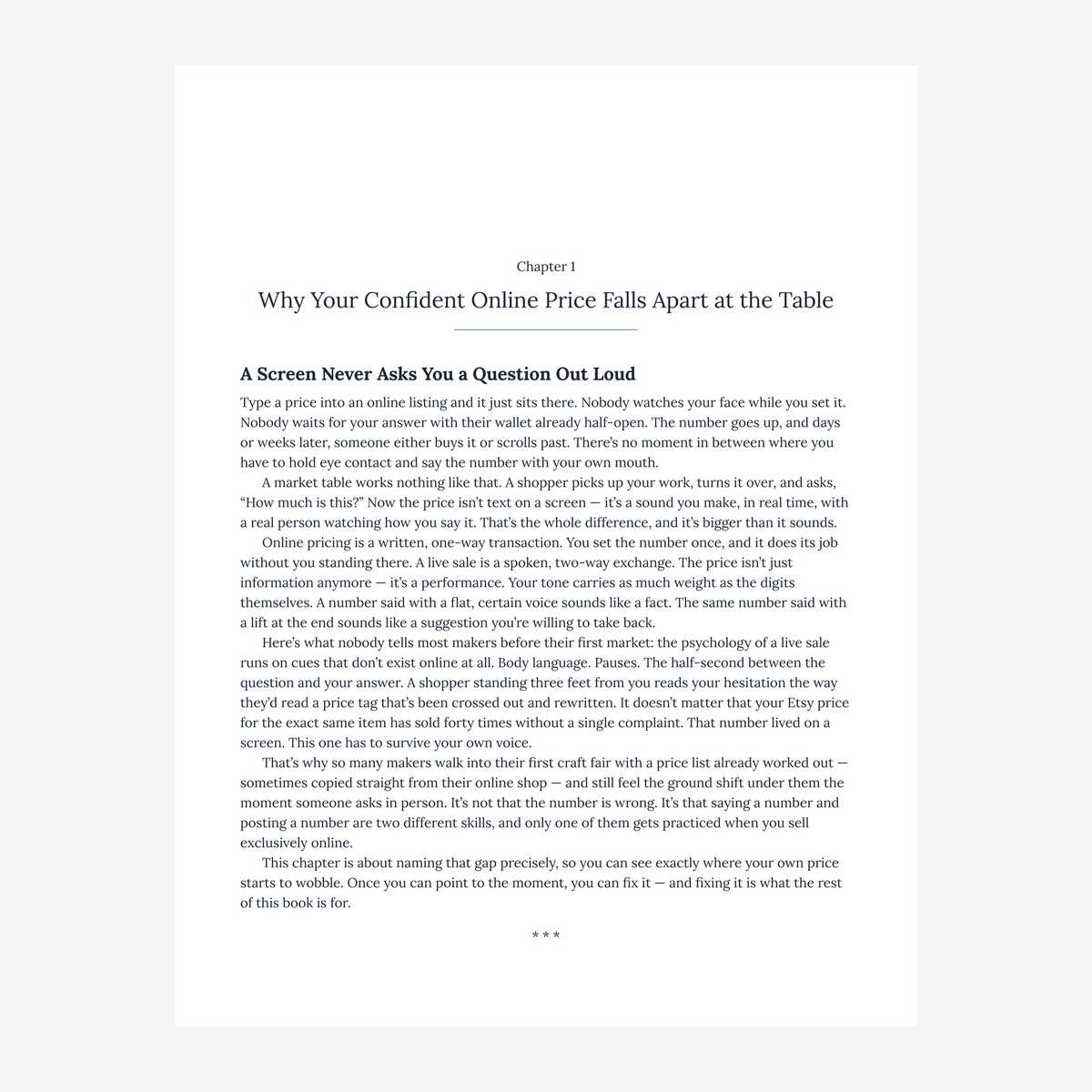 The opening of chapter 1, "Why Your Confident Online Price Falls Apart at the Table"