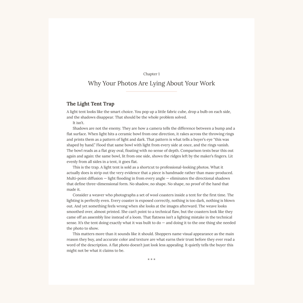 The opening of chapter 1, "Why Your Photos Are Lying About Your Work"